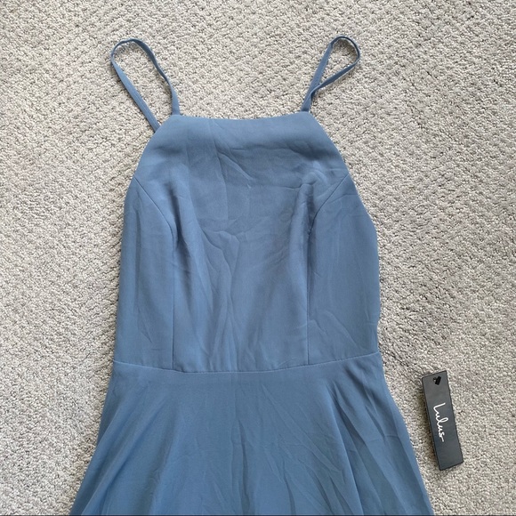 New Lulus Dreamy Romance Slate Blue Backless Maxi Bridesmaid Dress - Picture 5 of 13